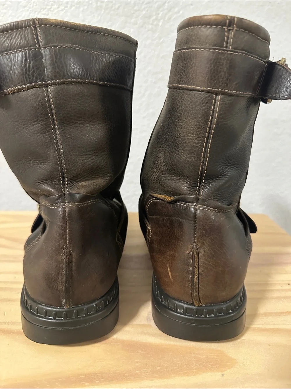 Uggs Genuine Leather Men Buckle Ankle Boots - Dark Brown 14